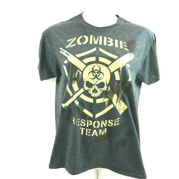 Zombie Response Team Pullover T Shirt Top Medium Gray Fruit of Loom Short Sleeve - Picture 1 of 9